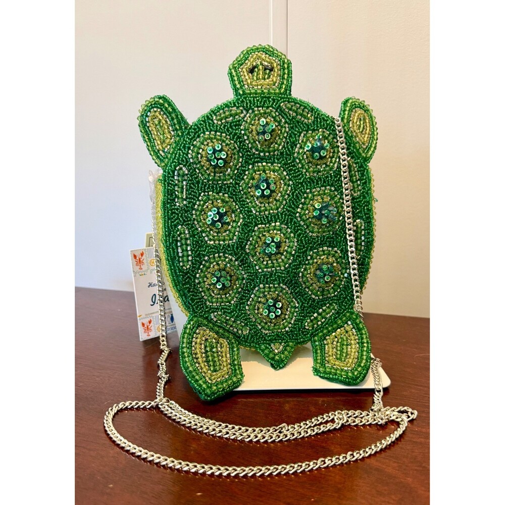 Cutest New Release Turtle Beaded Bag  Handcrafted in India Green Viral NWT